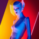 Grafika AI Visual Flow – modelka w kolorowej, artystycznej stylizacji, projekt Color Fusion